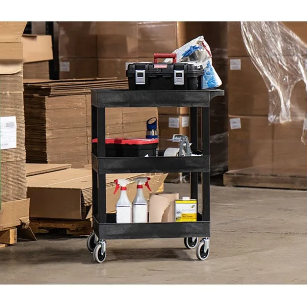 Three Shelf Tub Utility Cart with Heavy Duty Casters