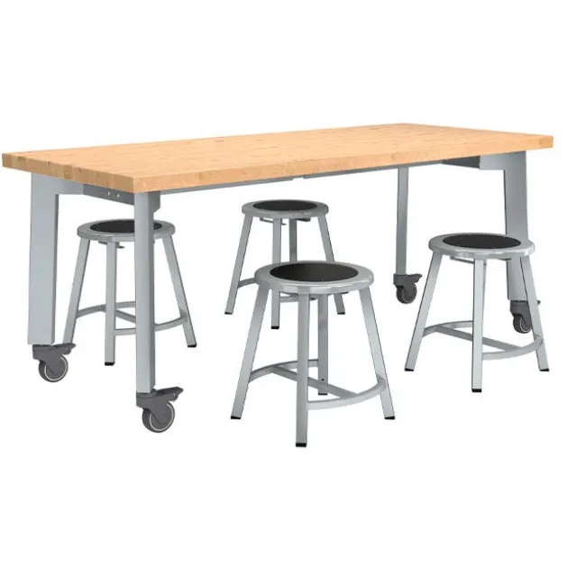 Titan Makerspace Butcher Block Table (30" x 72") with Four Titan Stools (18" H) Package