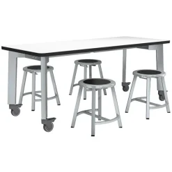 Titan Makerspace Whiteboard Table (30" x 72") with Four Titan Stools (18" H) Package