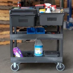 Triple Shelf XL Utility Cart with Dual Outrigger Bins