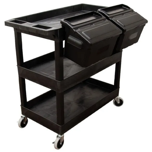 Triple Shelf XL Utility Cart with Dual Outrigger Bins