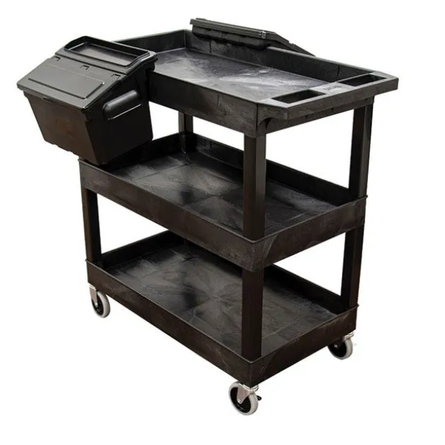 Triple Shelf XL Utility Cart with Dual Outrigger Bins