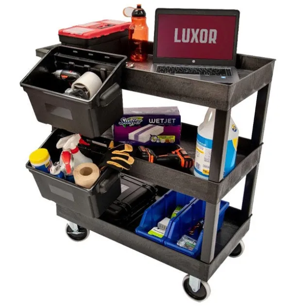 Triple Shelf XL Utility Cart with Dual Outrigger Bins