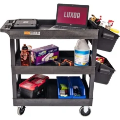 Triple Shelf XL Utility Cart with Dual Outrigger Bins