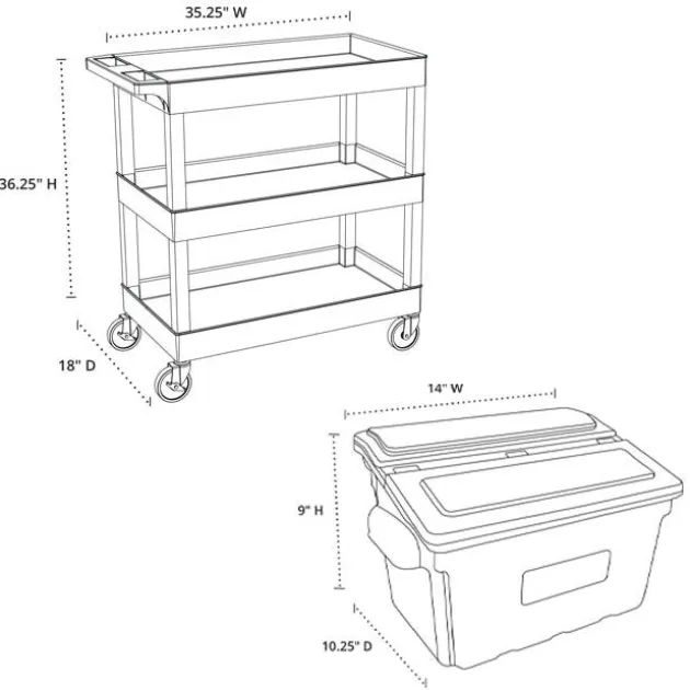 Triple Shelf XL Utility Cart with Dual Outrigger Bins
