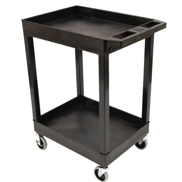 Two Shelf Tub Utility Cart with Heavy Duty Casters