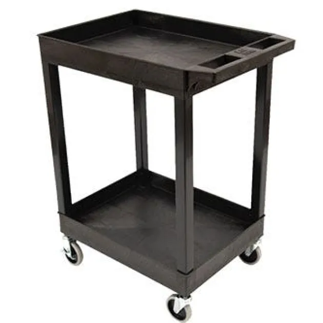 Two Shelf Tub Utility Cart with Heavy Duty Casters