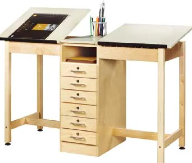 Two-Station Drafting Table w/ Drawer Base