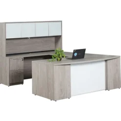 Ultra Premium Laminate Series Bow Front U-Shape Desk Suite w/ Frosted Glass Panel