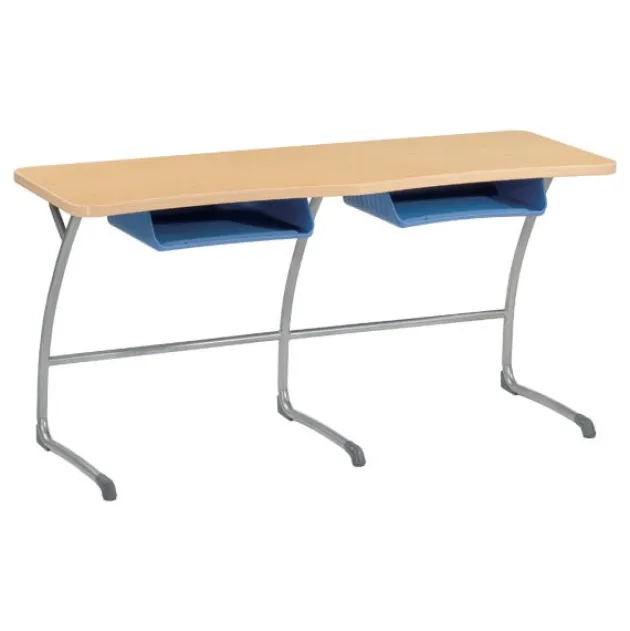 Zuma Cantilever School Desk w/ Plastic Book Boxes - Two-Student